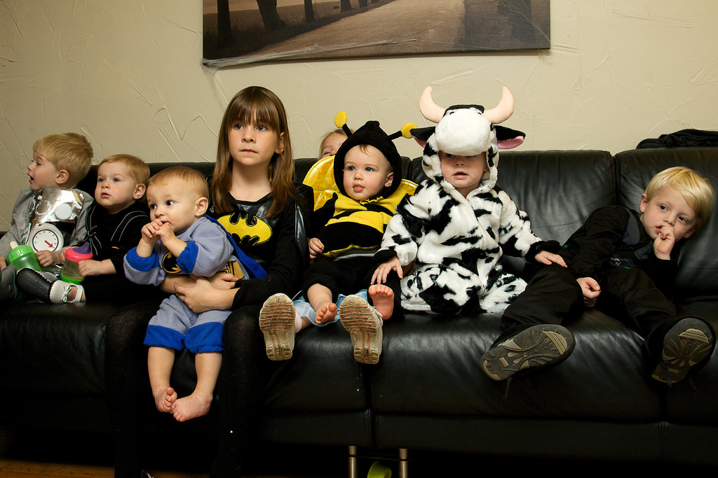 All the kiddos in the same spot (barely)
